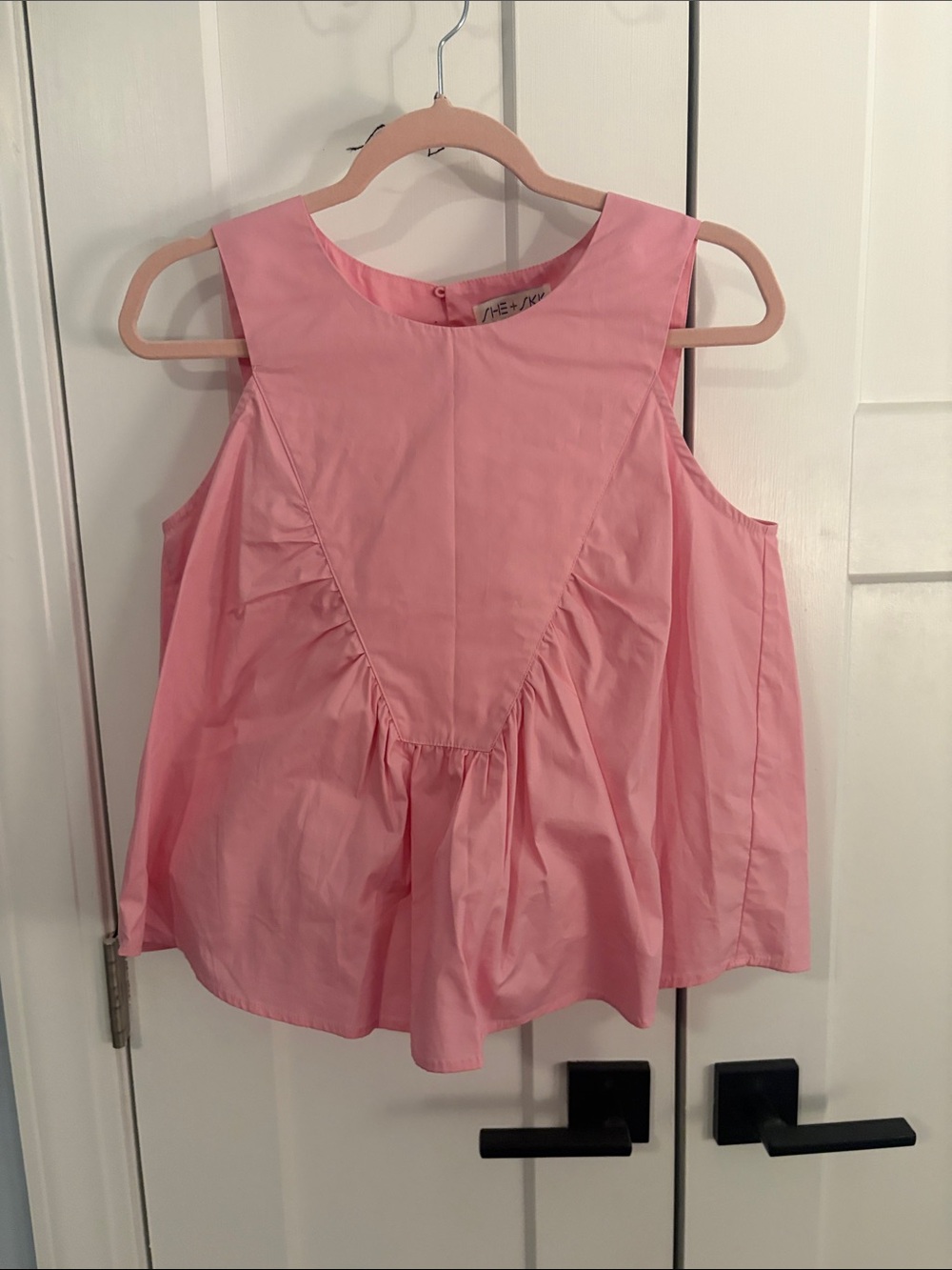 She and Sky Pink Sleeveless Gathered Peplum Tank
